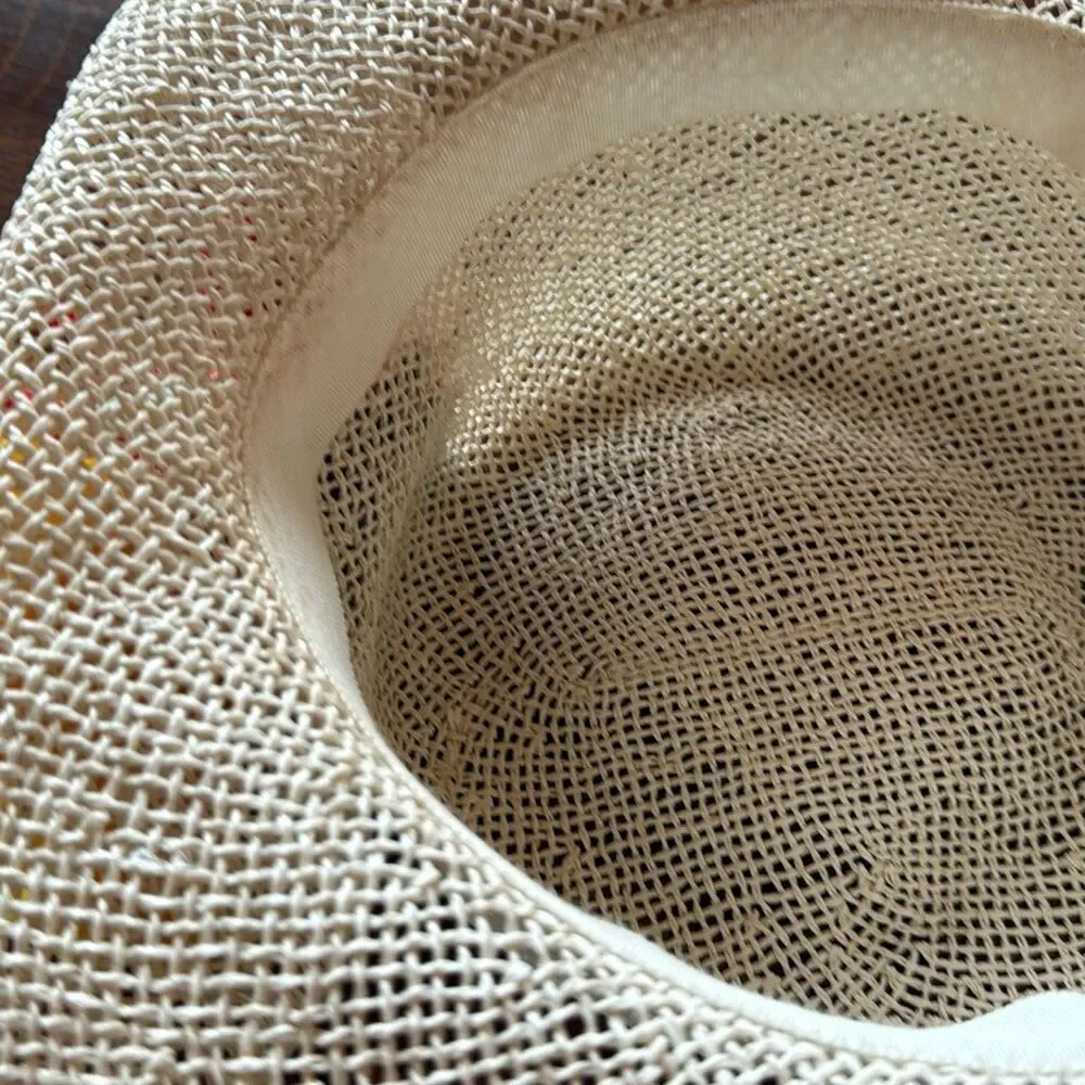Vintage DKNY Light‎ Cream Straw Wide Brim Derby Hat Medium - Picture 10 of 11